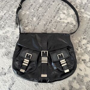 Michael Kors Black Leather Crossbody Bag with Silver Hardware